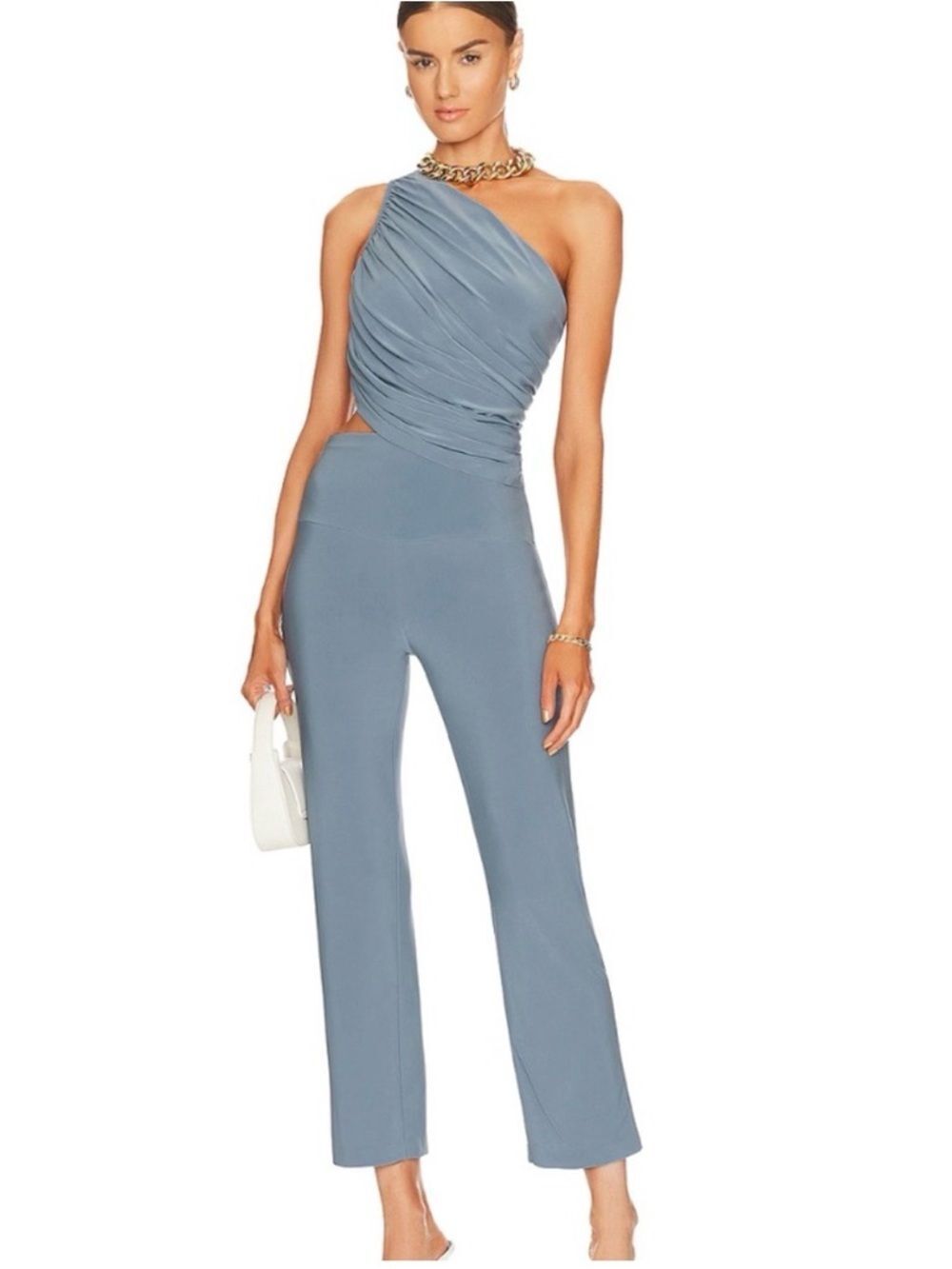 Norma Kamali Diana Top & Matching Pencil Pants Soft Blue Party Night Out XS